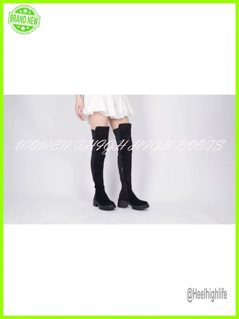 Suede Over the Knee Boots Chunky Heel Platform Stretch Zip
